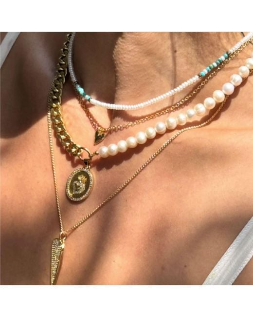 Rachel Nathan Metallic Pearl & Sacred Heart Curb Chain Necklace