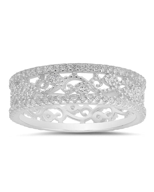 Kylie Harper Metallic Sterling Vintage Floral Diamond Cz Eternity Band Ring