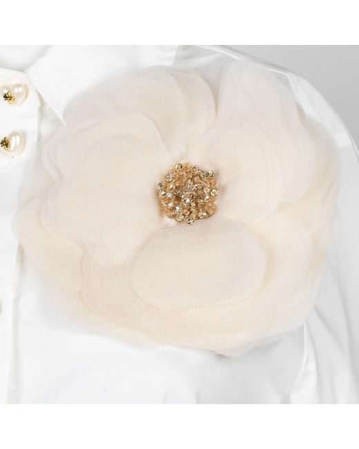 House of Laines London White Laines Couture Tie Shirt With Cream Corsage