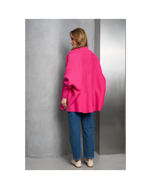 Saachi Pink Open Front Oversized Fuchsia Cardigan Sweater