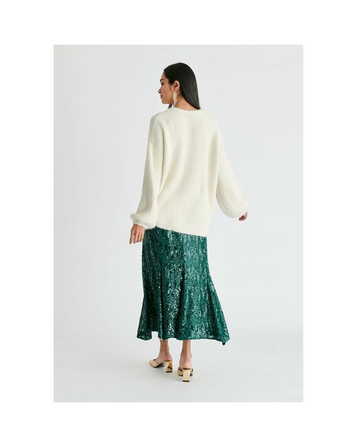 Paisie White Balloon Sleeves Jumper With Cable Details