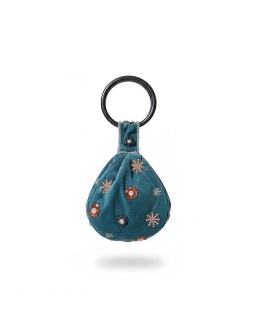 Pick Happy Blue Wrist Velvet Purse Beaded Flowers