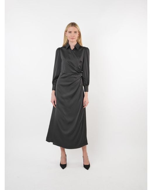 John Abgin Black Satin Pearl Detail Maxi Dress
