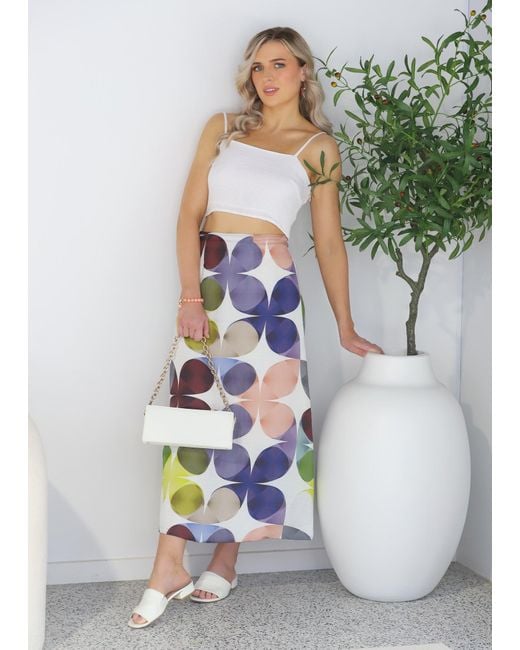 Why Mary Blue Linen Viscose Midi A-Line Printed Skirt