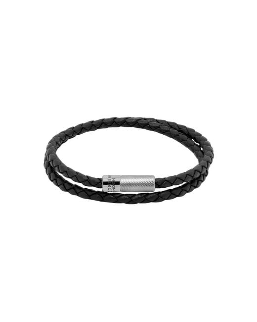 Tateossian Black Pop Rigato Double Wrap Leather Bracelet for men