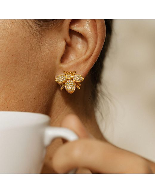 Silver & Elegant Co. Metallic Ginkgo And Bee Thickgold Plated Bronze Earrings