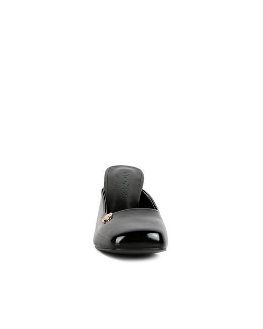 Rag & Co Black Neoplast Patent Pu Block Heeled Mules