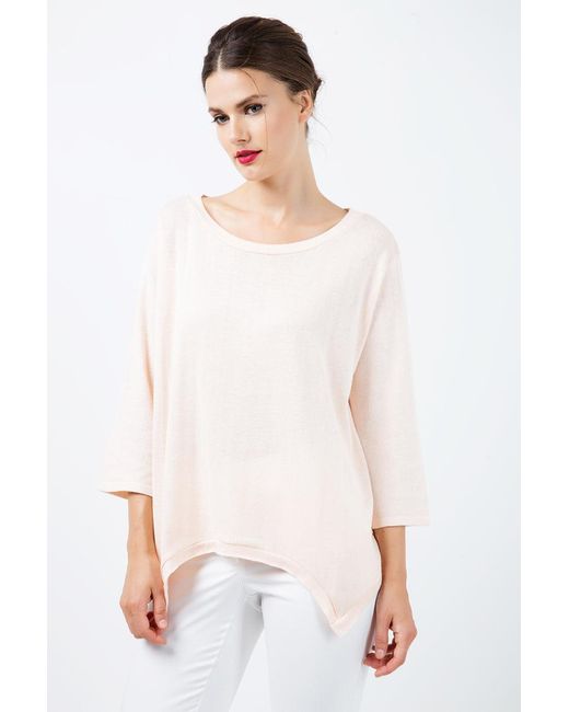 Conquista Pink Knit Cotton Top With An Uneven Hemline