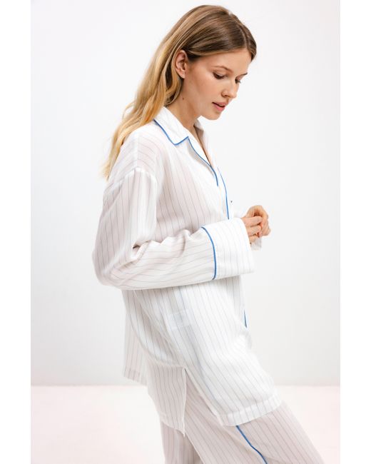 InAvati White Pyjama Shirt With Stripes And Long Sleeves