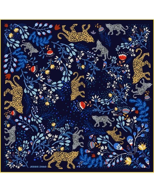Jessie Zhao New York Blue Double Sided Wool Silk Shawl Of Amazon Rainforest Journey