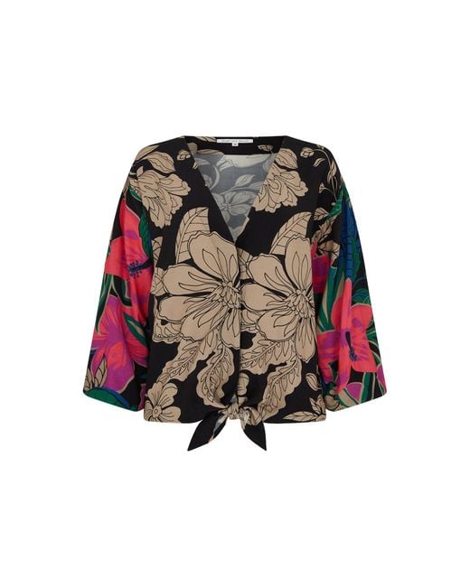 Lily and Lionel Black Retro Floral Cape-Sleeve Blouse