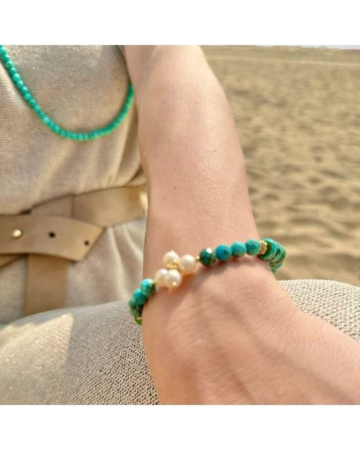 Farra Blue With Flower Pearls Adjustable Bracelet