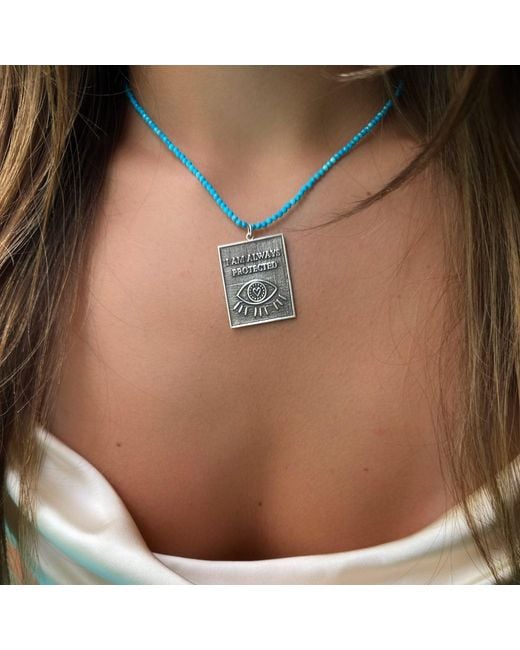 Ebru Jewelry Metallic Sterling I Am Always Protected Pendant Stone Beaded Necklace