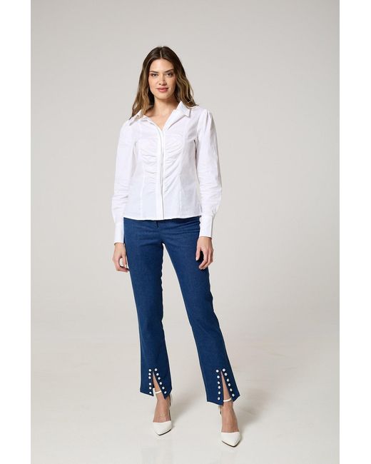 K-Win London White Classic Ruched Shirt