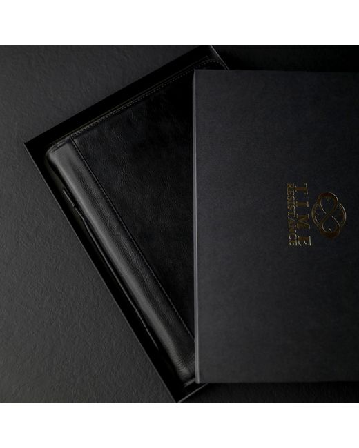 Time Resistance Black Leather Portfolio With Binder