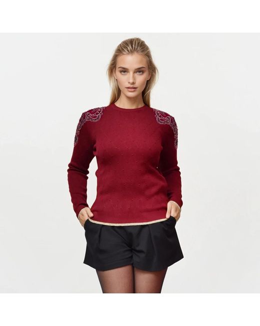 Otthie Purple Christmas Burgundy Embellished Knit Jumper