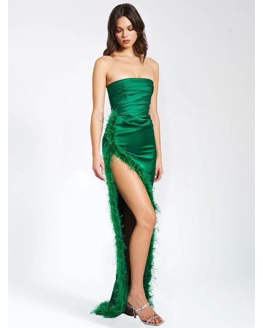 Miss Circle New York Green Perrin Emerald Feather Dress High Slit Gown