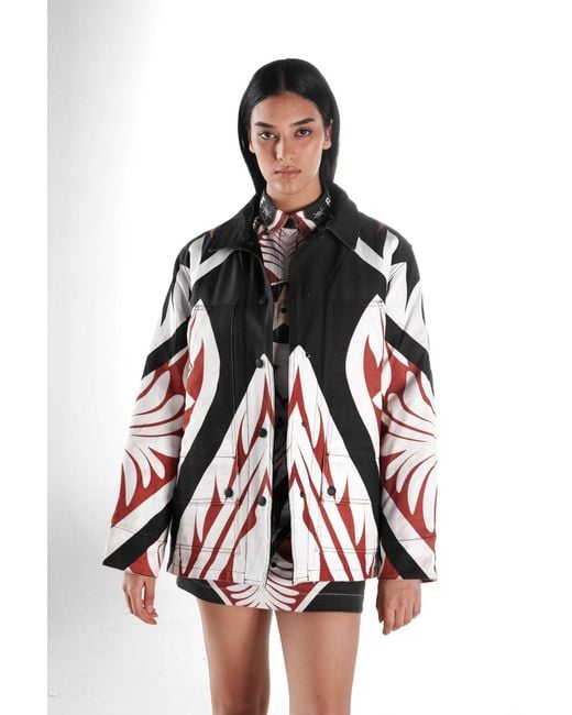 Born in Exile Black Oversized Printed Denim Parka