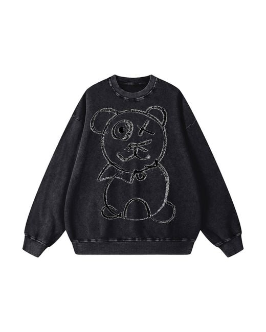 X Ilona Blue Blue Graffiti Teddy Bear Vintage Washed Cotton Midnight Crewneck