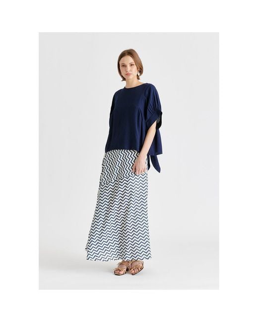 Paisie Blue Relaxed Fit Top With Back Bow Detail