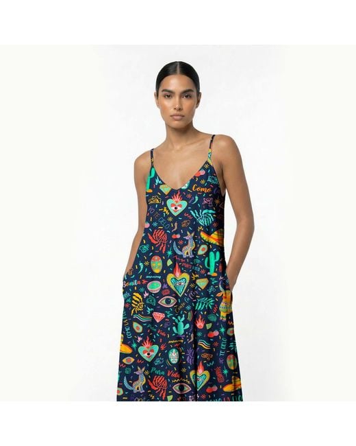 Aloha From Deer Blue Colorful Mexico Maxi Dress