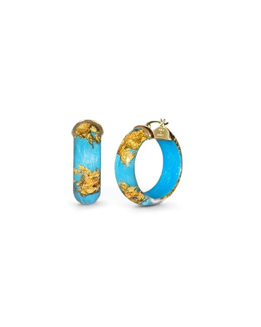 Gold & Honey Blue 24K Leaf Huggie Hoop Earrings