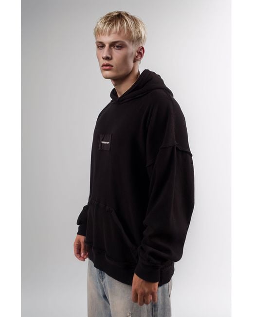 mysimplicated Black Ribbed Cotton Hoodie for men