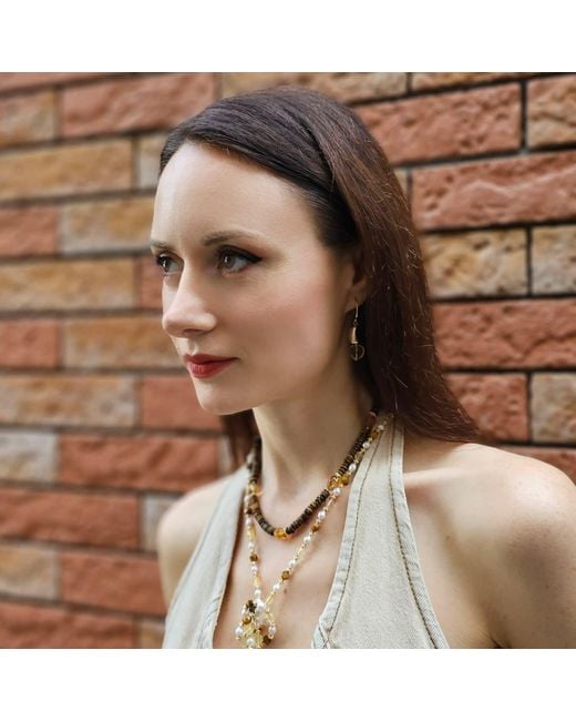 Farra Metallic Tiger-Eye With Heart Shaped Citrine Short Necklace