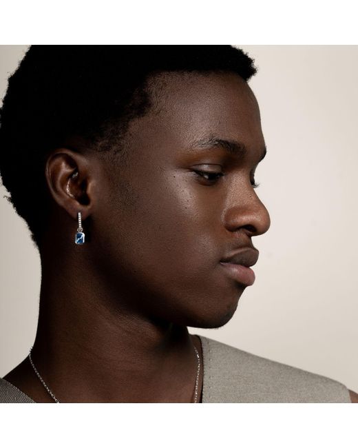 Dower & Hall Blue Single Hoop With Topaz Drop Earring for men
