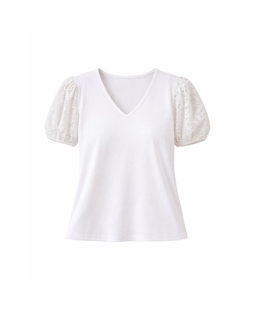 Yumi' White Cotton Jersey T-Shirt With Lace Sleeves