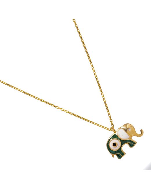 Ebru Jewelry Metallic Wishful Elephant & Evil Eye Enamel Pendant Chain Necklace