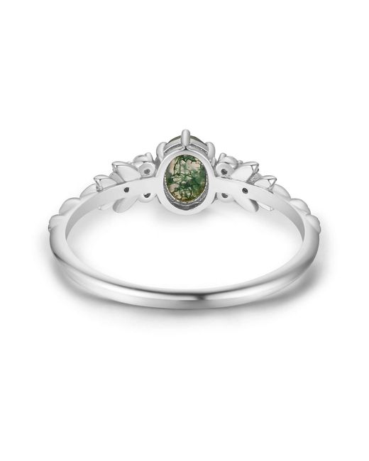 Azura Jewelry New York Green Wildflower Moss Agate Ring Vermeil