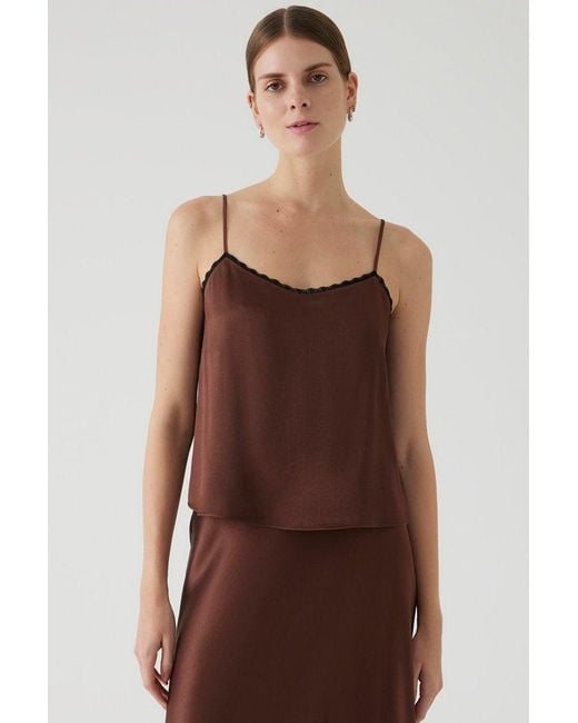 Exquise Brown Regular Satin-Look Strap Blouse