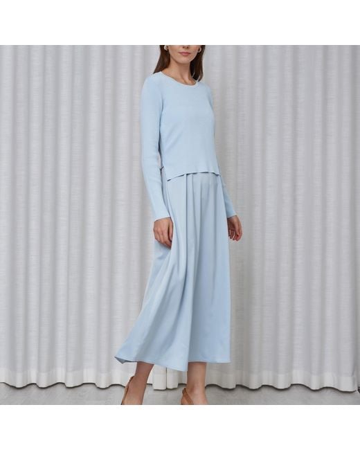 Roch Perel Blue Satin Aline Slip Dress