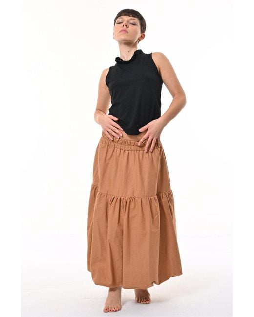 Frock Tales Brown Mylar Puffball Midi Skirt