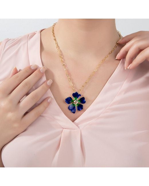 Milou Jewelry Blue Wild Rose Flower Necklace