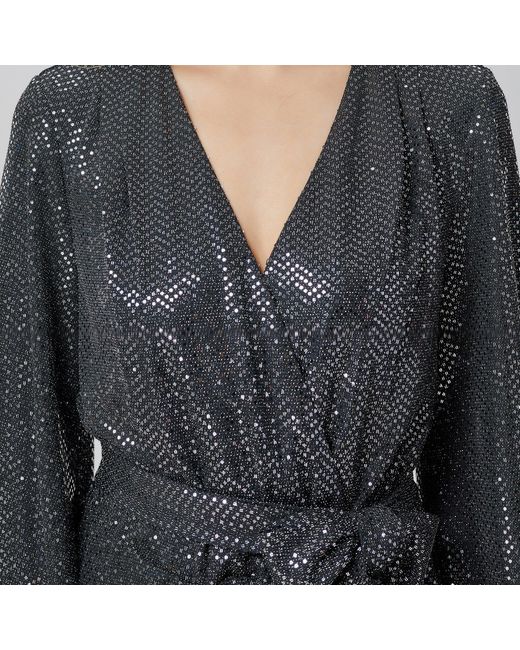 Smart and Joy Black Wrap Effect Glitter Dress