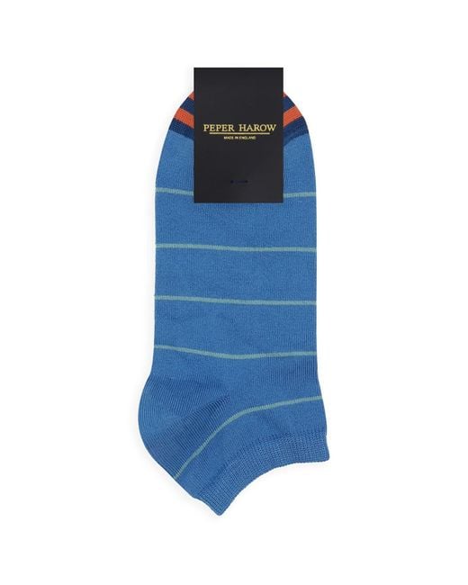 Peper Harow - Made in England Blue Thin Stripe & Dash Trainer Socks Bundle for men