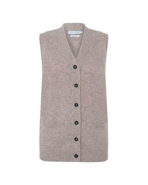 Paul James Knitwear Brown Lambswool Laura V Neck Waistcoat With Pockets