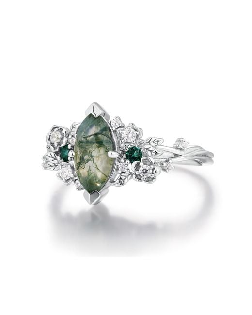 Azura Jewelry New York Green Briar Meadow Moss Agate Ring Vermeil