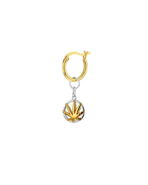 True Rocks Metallic 2 Tone Sterling & 18Kt Plated Mini Happy Leaf Pendant On Chain for men
