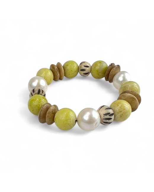 By Virgo Yellow Rossano Jasper & Pearl Beaded Bracelet