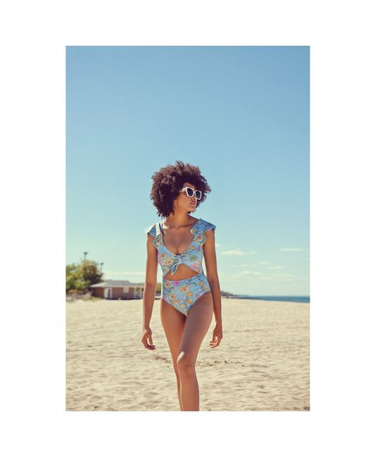 Jessie Zhao New York Blue Ocean Flower One-Piece Swimsuit