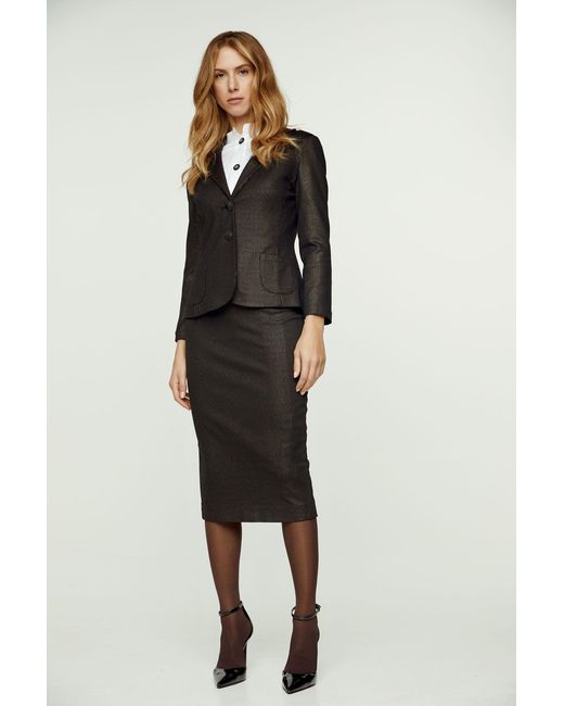 Conquista Gray Print Punto Di Roma Pencil Skirt With Slit
