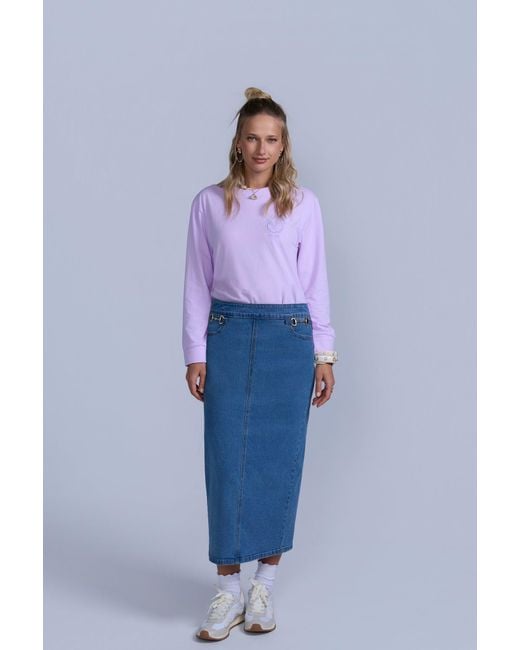 Rave on Trend Blue Horsebit Denim Skirt