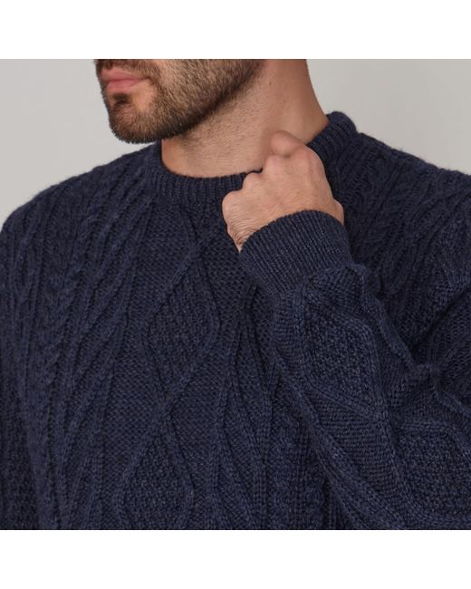 Paul James Knitwear Blue Chunky Merino Wool Cameron Cable Jumper for men