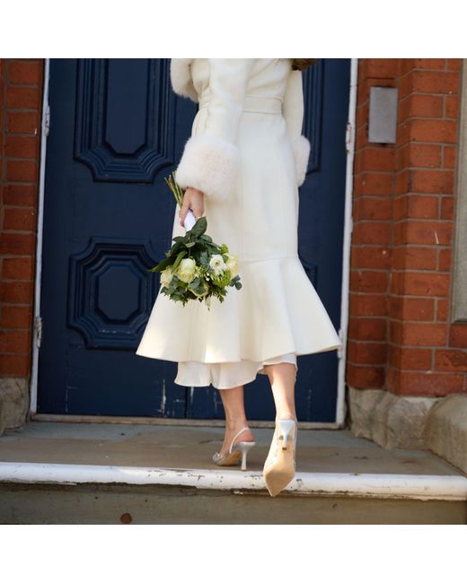 Hortons England White Westminster Cashmere Peplum Coat Faux Fur Ivory