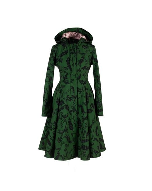 RainSisters Dark Green Hooded Waterproof Coat For Women: Forest Flower