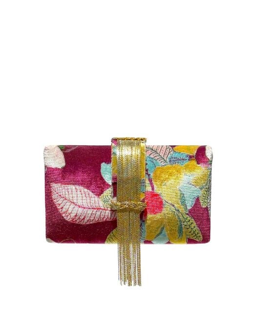 Simitri Red Evening Primrose Fringe Clutch
