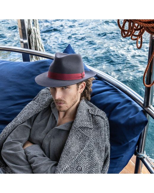 DORIA 1905 Blue Storm Smooth Lapin Felt Drop Hat for men